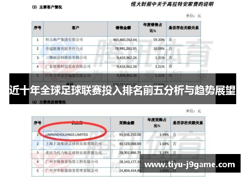近十年全球足球联赛投入排名前五分析与趋势展望